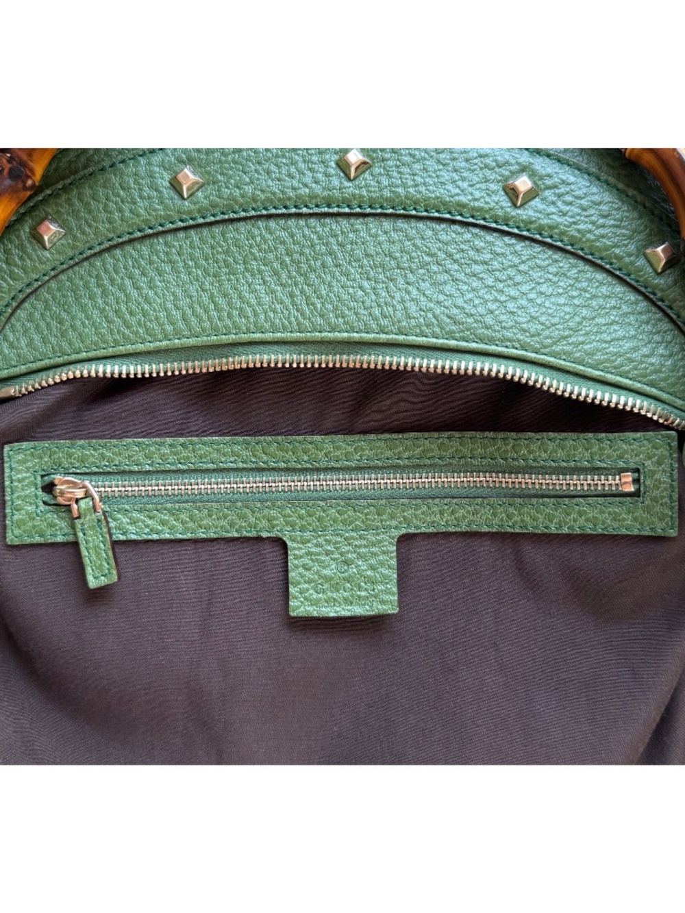 Authentic Gucci Anita Green Leather Bamboo Top Handle Bag - Picture 7 of 11